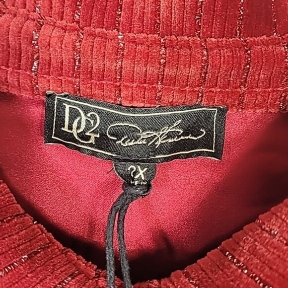 NWT DG2 Velvet Button Up Shirt 2X Red Silver Thread Holiday Glam Long Sleeve - Picture 8 of 14